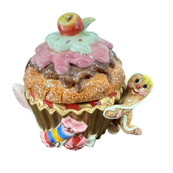 VTG Fitz and Floyd Candy Lane Express Ceramic Cupcake Gingerbread Trinket Dish - Picture 2 of 12